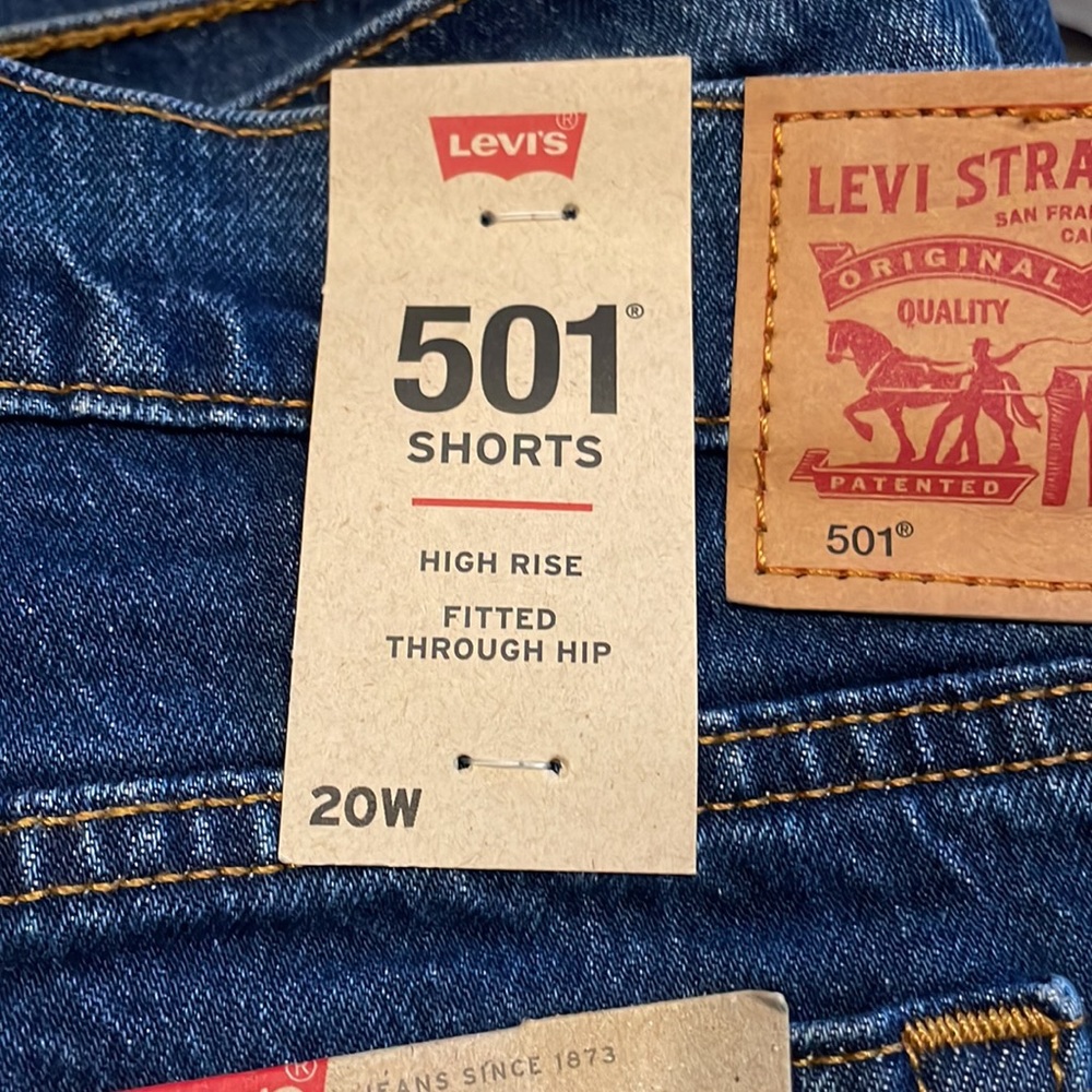 LEVI'S 501 Denim Shorts High Rise Fitted Through Hip 20W - Picture 4 of 7